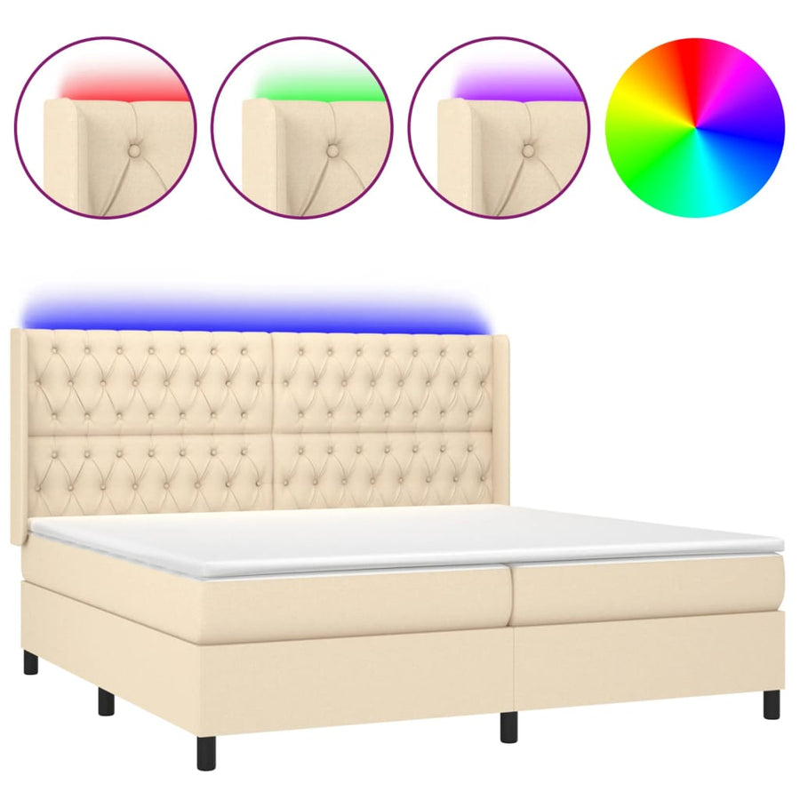 Boxspring Met Matras En Led Stof Kleurig Crème 200 x 200 cm Getuft ontwerp