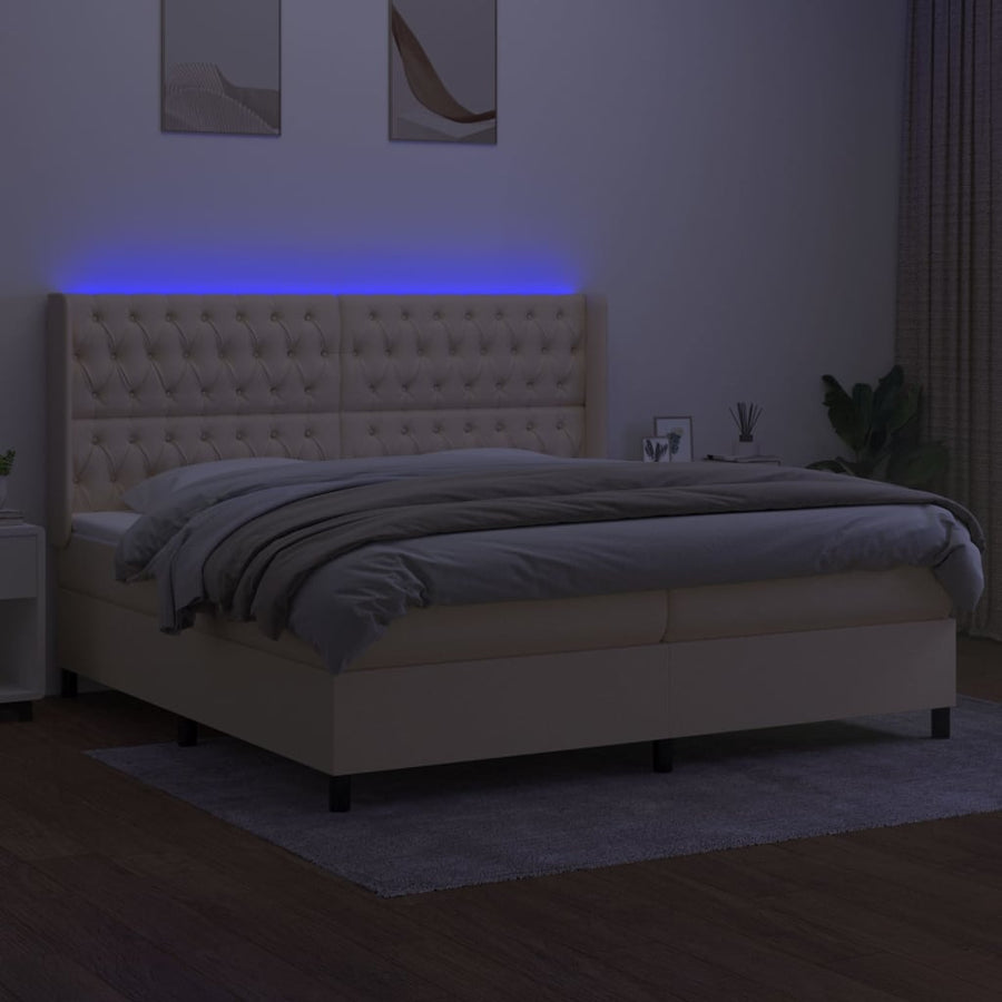 Boxspring Met Matras En Led Stof Kleurig Crème 200 x 200 cm Getuft ontwerp