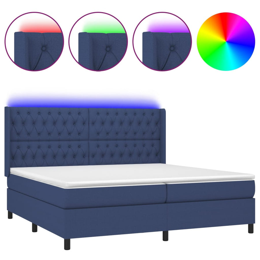 Boxspring Met Matras En Led Stof Blauw 200 x 200 cm Getuft ontwerp