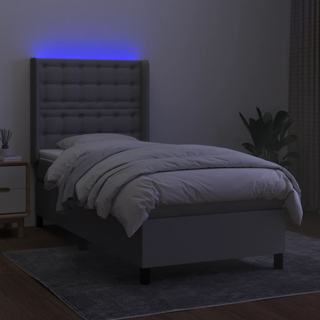 Boxspring Met Matras En Led Stof Lichtgrijs 80 x 200 cm Knopen