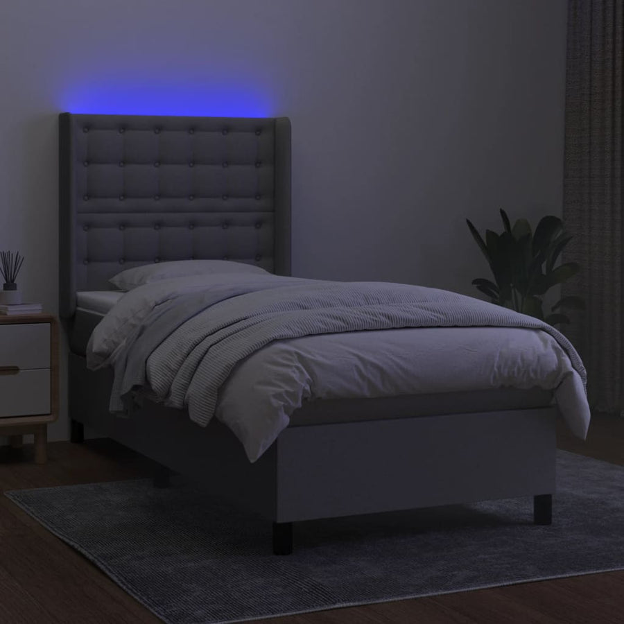 Boxspring Met Matras En Led Stof Lichtgrijs 80 x 200 cm Knopen