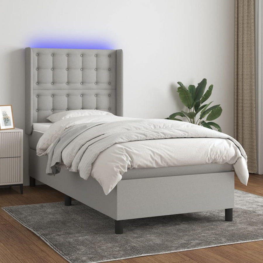 Boxspring Met Matras En Led Stof Lichtgrijs 90 x 190 cm Knopen