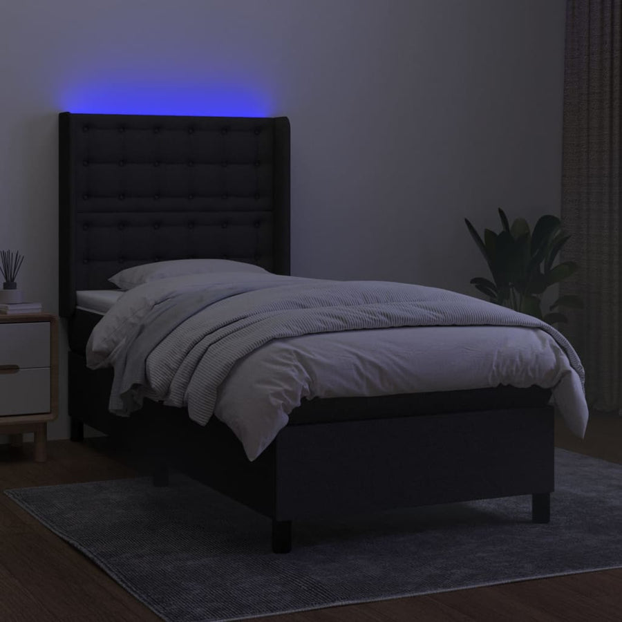 Boxspring Met Matras En Led Stof Zwart 90 x 190 cm Knopen