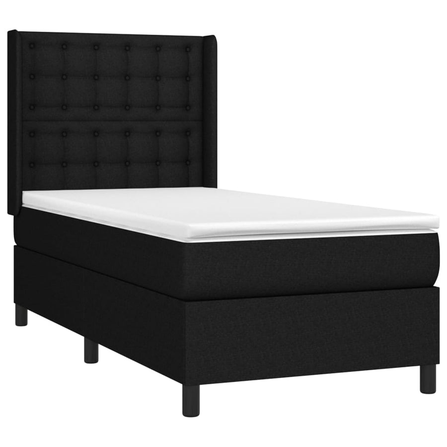 Boxspring Met Matras En Led Stof Zwart 90 x 190 cm Knopen