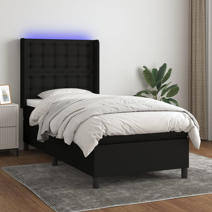 Boxspring Met Matras En Led Stof Zwart 90 x 190 cm Knopen