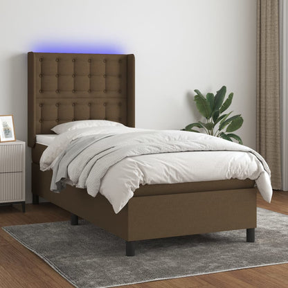 Boxspring Met Matras En Led Stof Donkerbruin 90 x 190 cm Knopen