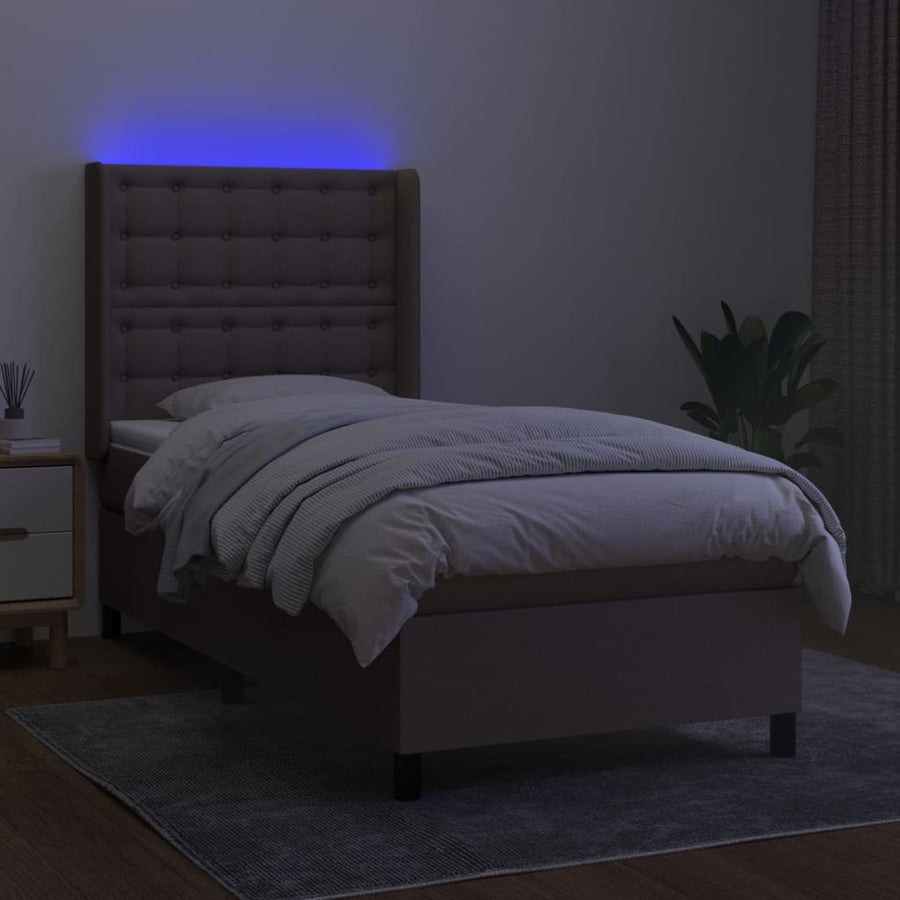 Boxspring met matras en LED stof taupe 90x190 cm 90 x 190 cm Knopen