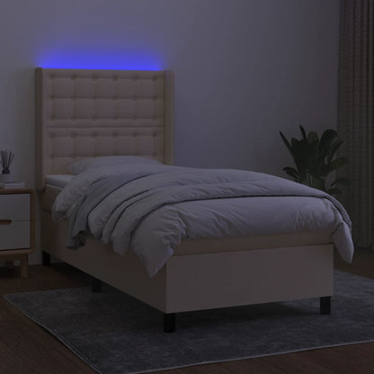 Boxspring Met Matras En Led Stof Crèmekleurig 80X200 Cm Crème 90 x 200 cm Knopen