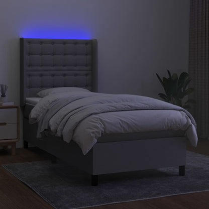 Boxspring met matras en LED stof lichtgrijs 100x200 cm 100 x 200 cm Lichtgrijs