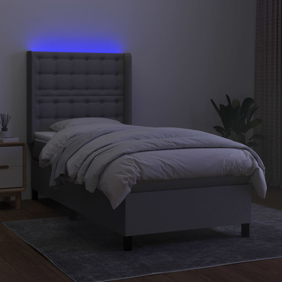 Boxspring met matras en LED stof lichtgrijs 100x200 cm 100 x 200 cm Lichtgrijs