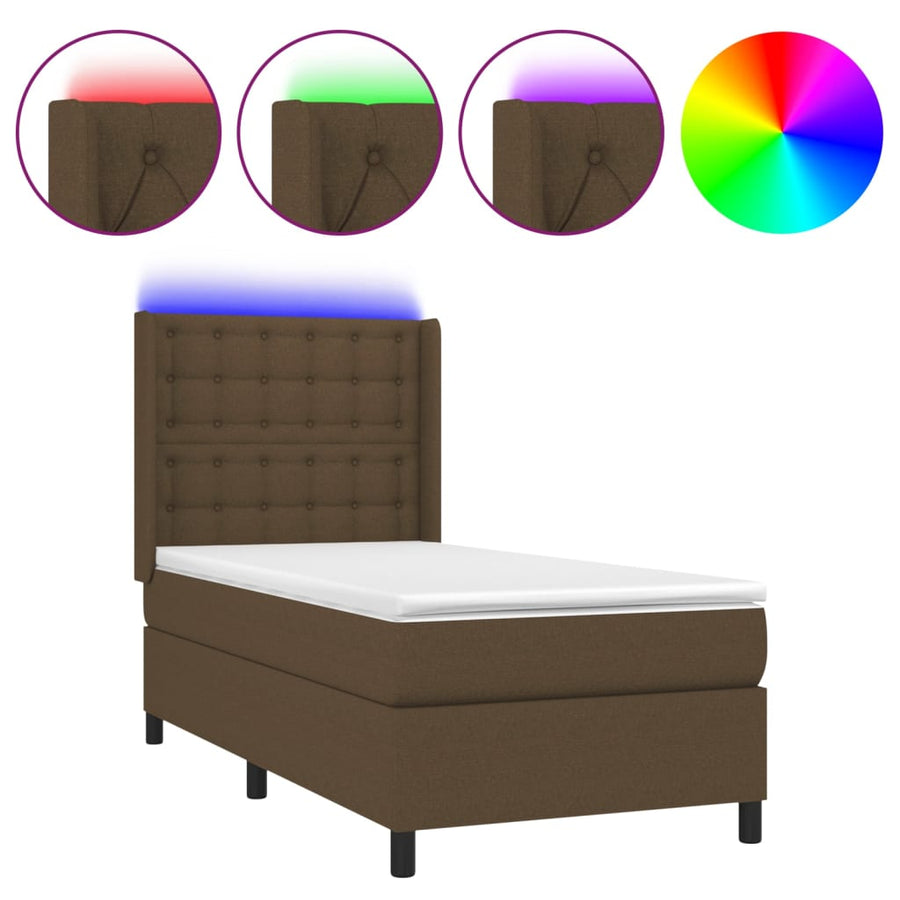 Boxspring Met Matras En Led Stof Donkerbruin 100X200 Cm Donkerbruin 100 x 200 cm Knopen