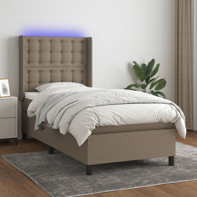 Boxspring Met Matras En Led Stof Taupe 100X200 Cm Taupe 100 x 200 cm Knopen