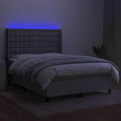 Boxspring Met Matras En Led Stof Lichtgrijs 140 x 190 cm Knopen