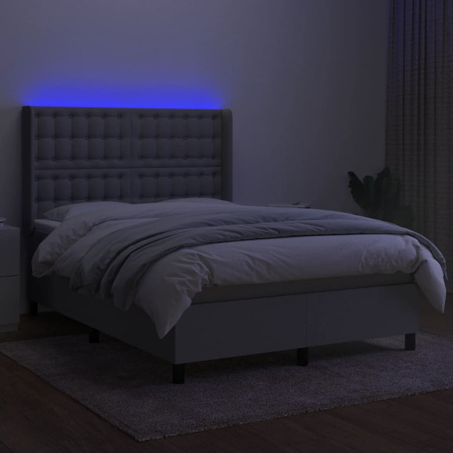 Boxspring Met Matras En Led Stof Lichtgrijs 140 x 190 cm Knopen