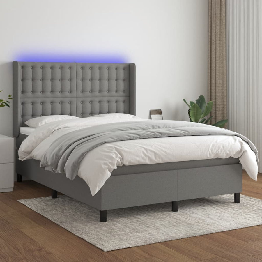 Boxspring Met Matras En Led Stof Donkergrijs 140 x 190 cm Knopen