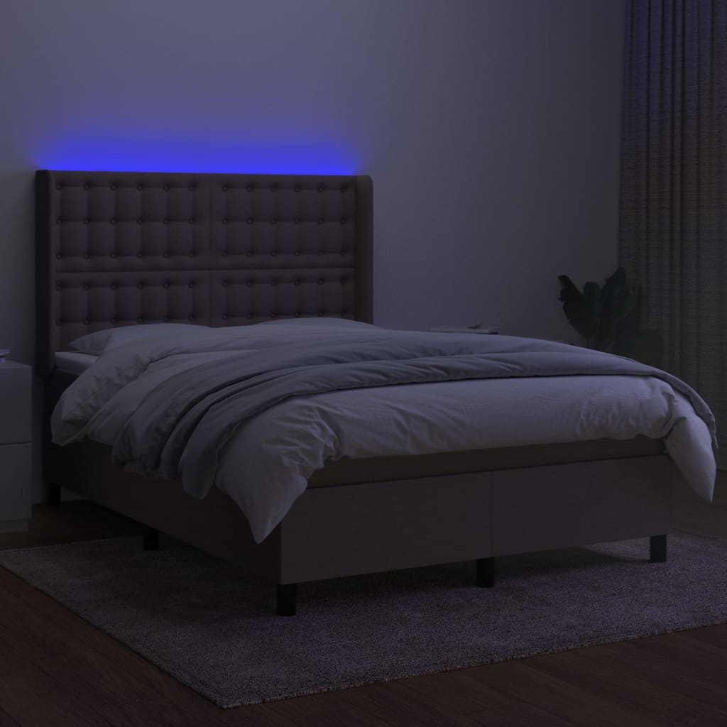 Boxspring Met Matras En Led Stof Taupe 140 x 190 cm Knopen