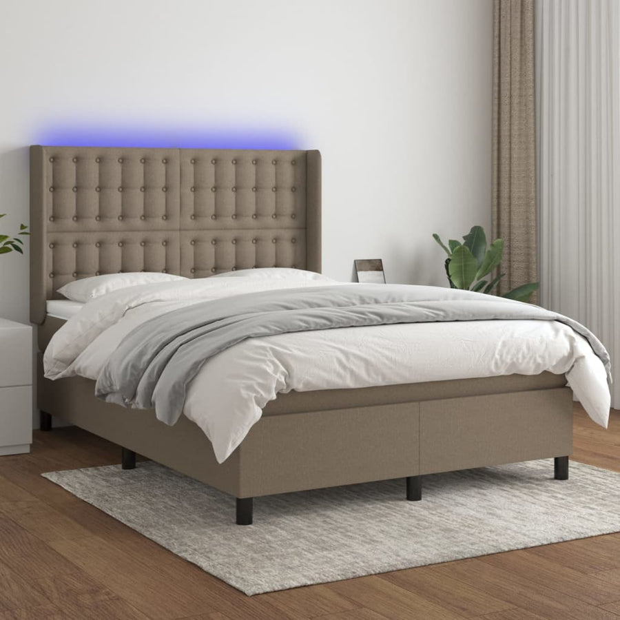 Boxspring Met Matras En Led Stof Taupe 140 x 190 cm Knopen