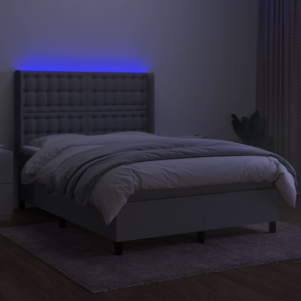 Boxspring Met Matras En Led Stof Lichtgrijs 140 x 200 cm Knopen