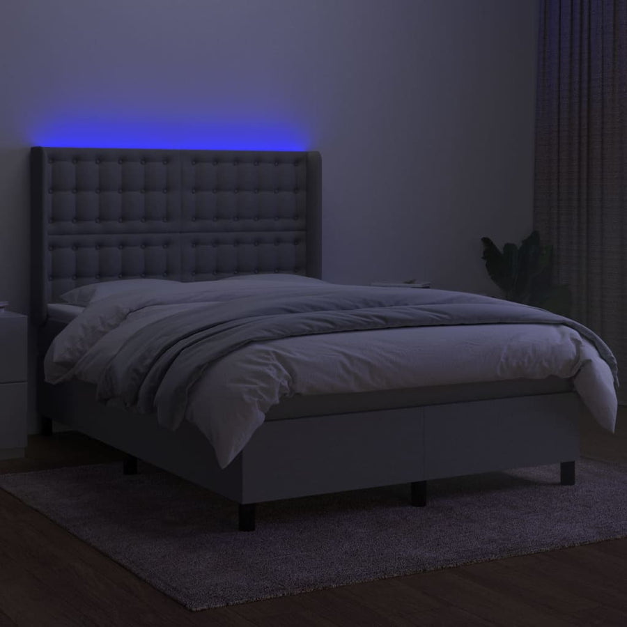 Boxspring Met Matras En Led Stof Lichtgrijs 140 x 200 cm Knopen