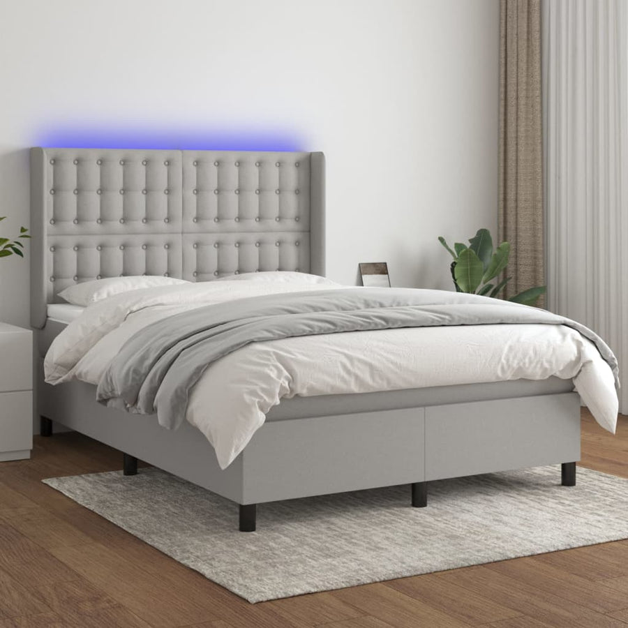 Boxspring Met Matras En Led Stof Lichtgrijs 140 x 200 cm Knopen