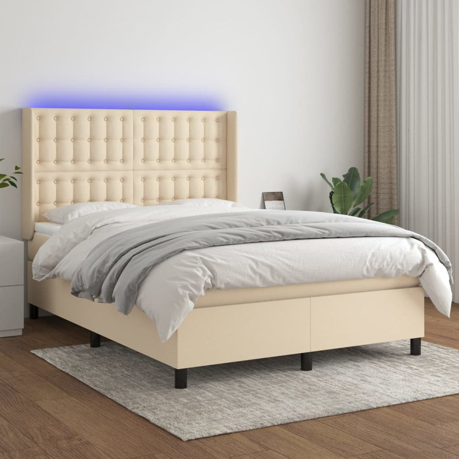 Boxspring Met Matras En Led Stof Kleurig Crème 140 x 200 cm Knopen