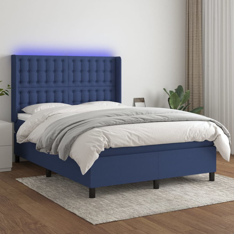 Boxspring Met Matras En Led Stof Blauw 140 x 200 cm Knopen