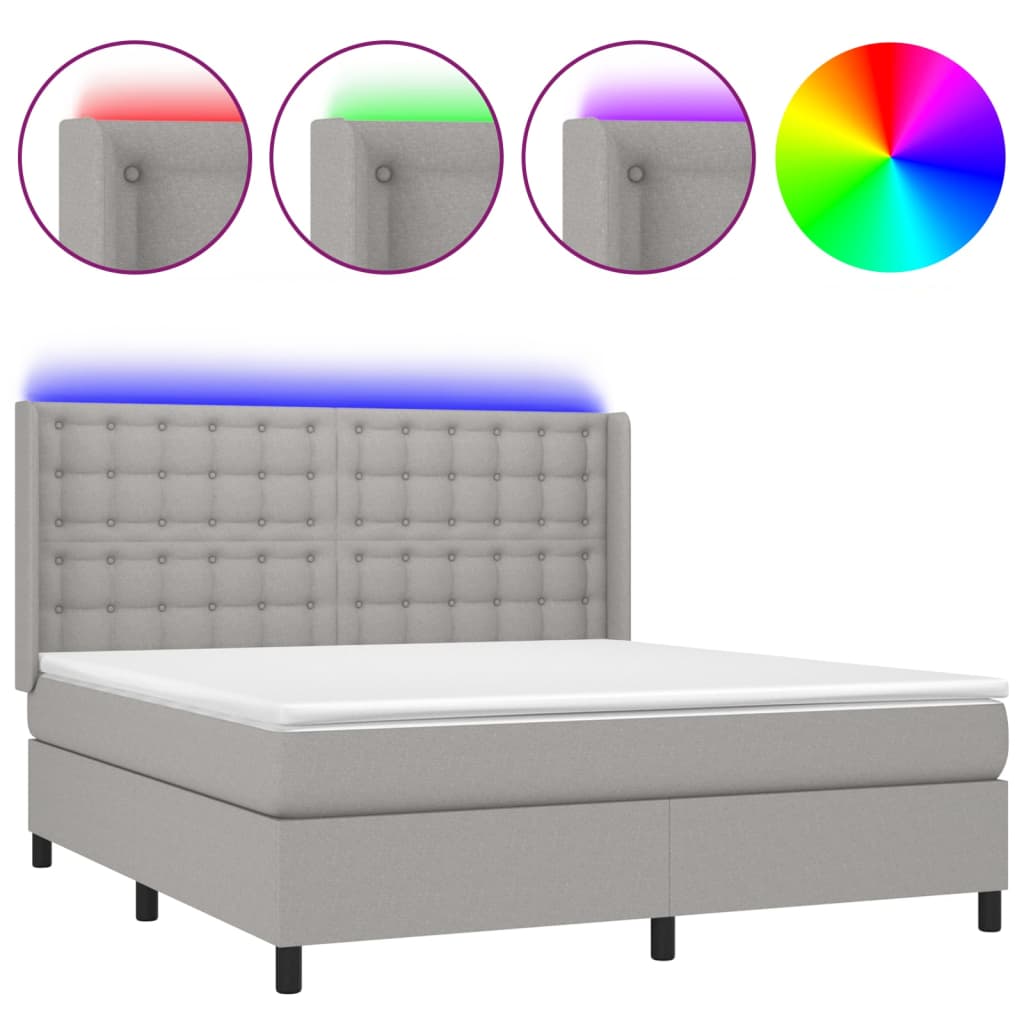 Boxspring Met Matras En Led Stof Lichtgrijs 160 x 200 cm Knopen