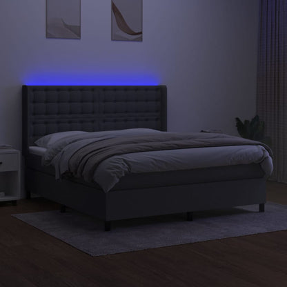 Boxspring Met Matras En Led Stof Donkergrijs 160 x 200 cm Knopen