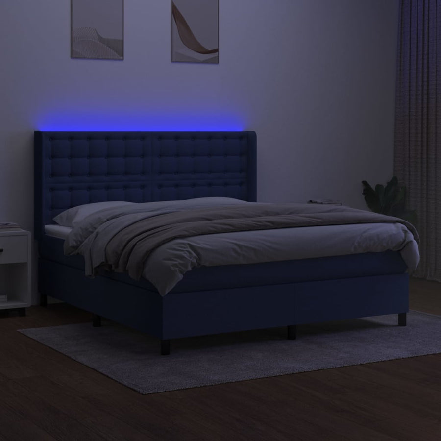 Boxspring Met Matras En Led Stof Blauw 160 x 200 cm Knopen