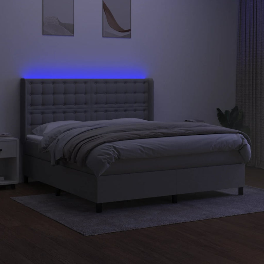 Boxspring Met Matras En Led Stof Lichtgrijs 180X200 Cm Lichtgrijs 180 x 200 cm Knopen