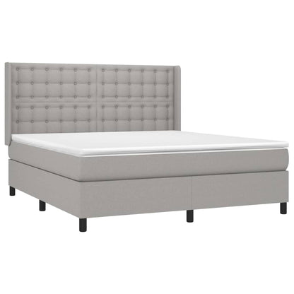 Boxspring Met Matras En Led Stof Lichtgrijs 180X200 Cm Lichtgrijs 180 x 200 cm Knopen