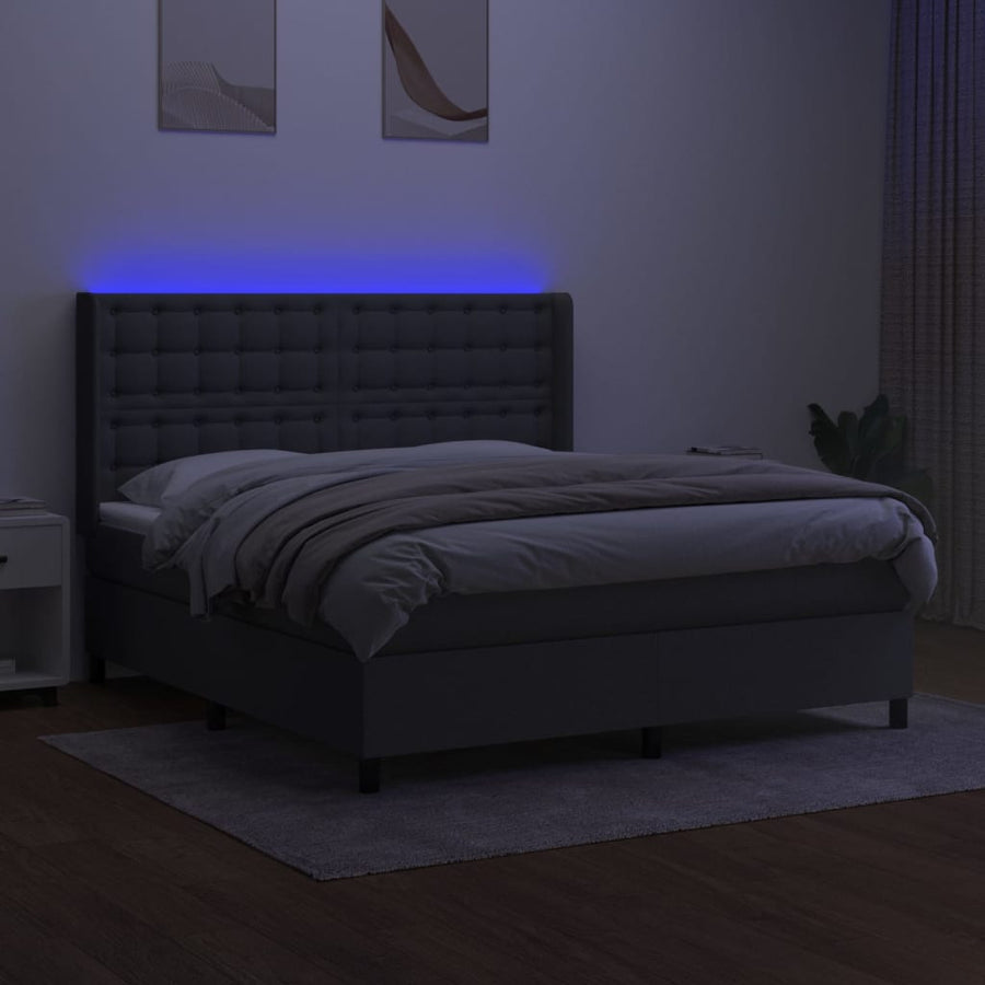 Boxspring Met Matras En Led Stof Donkergrijs 180X200 Cm 180 x 200 cm Knopen