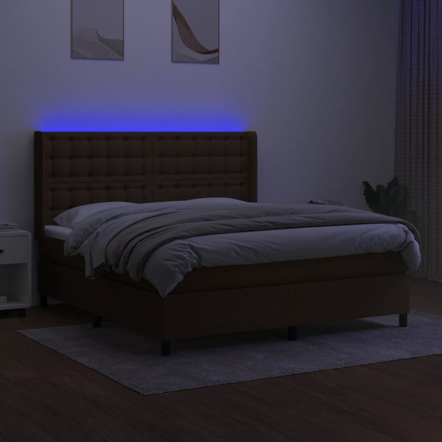 Boxspring Met Matras En Led Stof Donkerbruin 180 x 200 cm Knopen