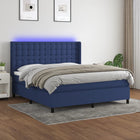 Boxspring Met Matras En Led Stof Blauw 180X200 Cm 180 x 200 cm Knopen