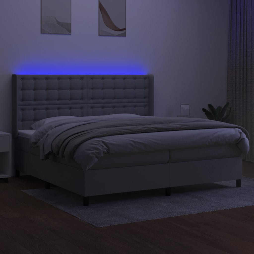 Boxspring Met Matras En Led Stof Lichtgrijs 200 x 200 cm Knopen