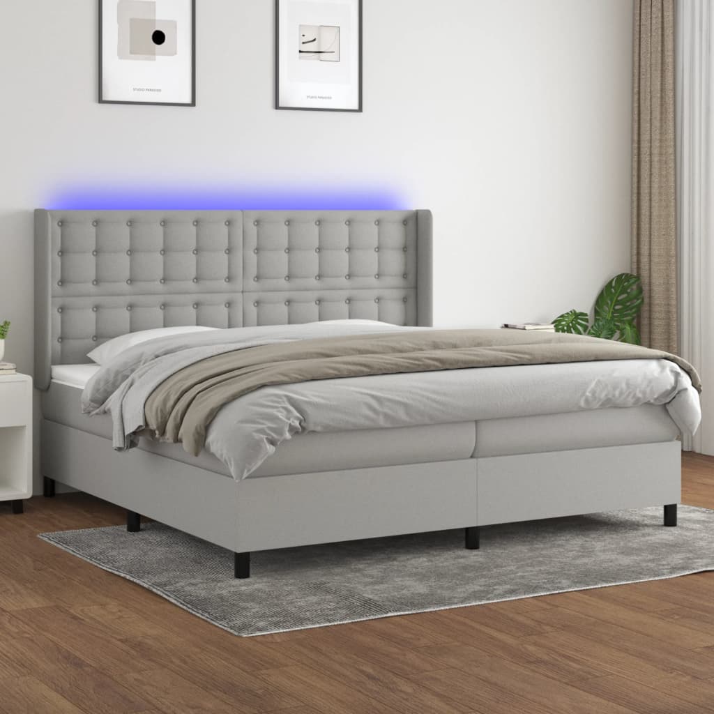 Boxspring Met Matras En Led Stof Lichtgrijs 200 x 200 cm Knopen