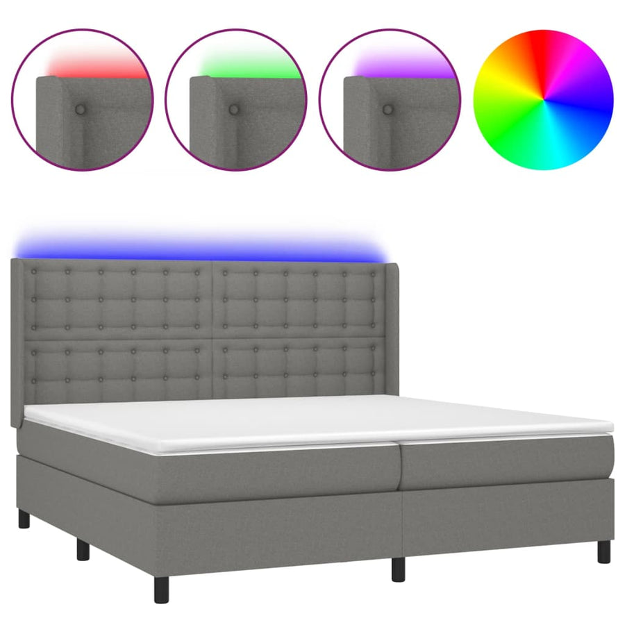 Boxspring Met Matras En Led Stof Donkergrijs 200 x 200 cm Knopen