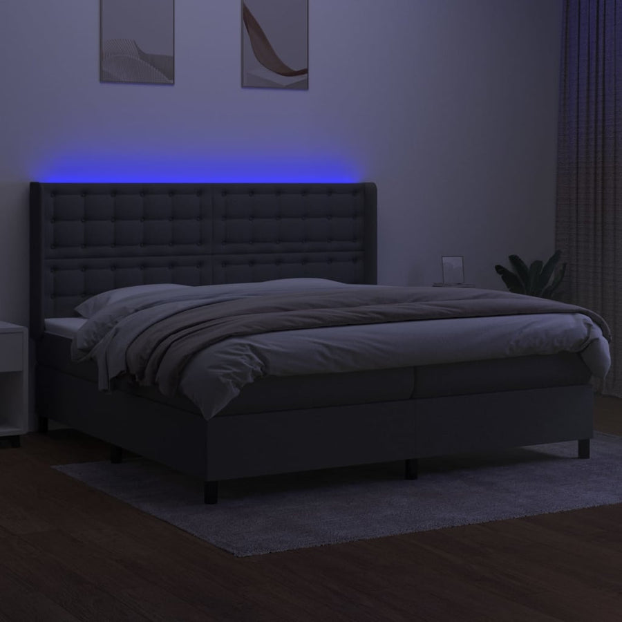 Boxspring Met Matras En Led Stof Donkergrijs 200 x 200 cm Knopen