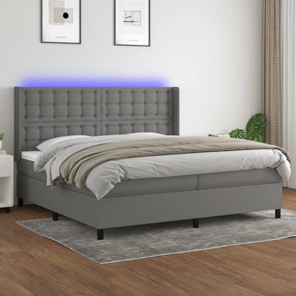Boxspring Met Matras En Led Stof Donkergrijs 200 x 200 cm Knopen