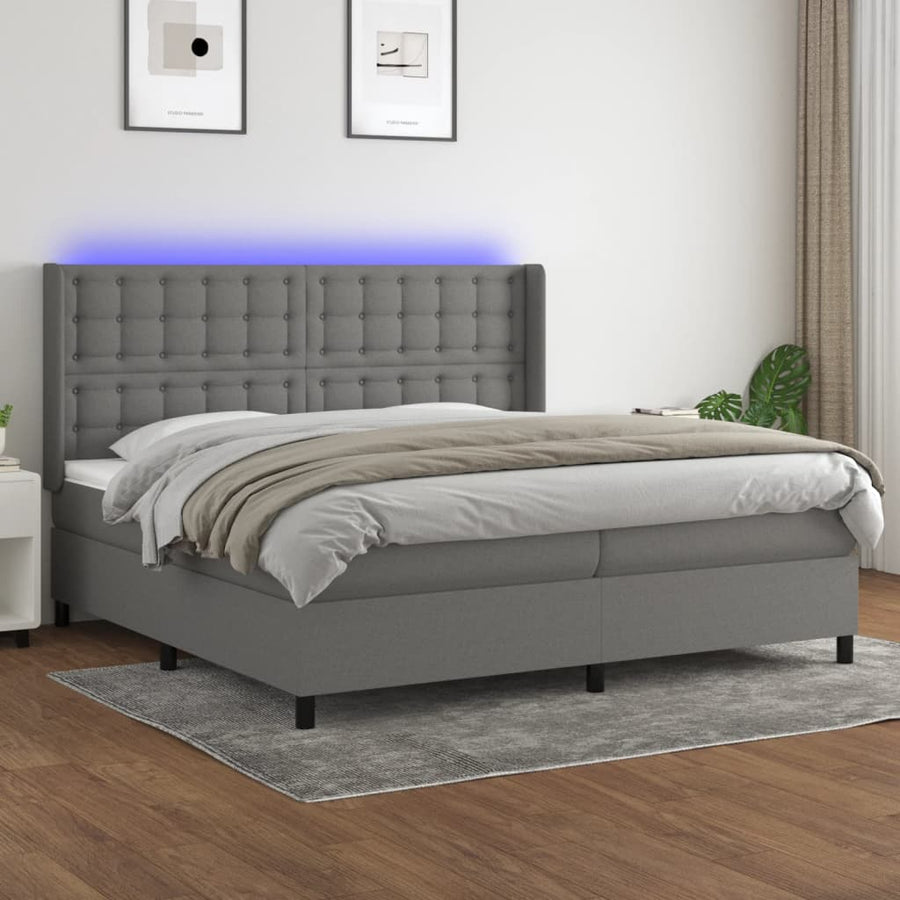 Boxspring Met Matras En Led Stof Donkergrijs 200 x 200 cm Knopen