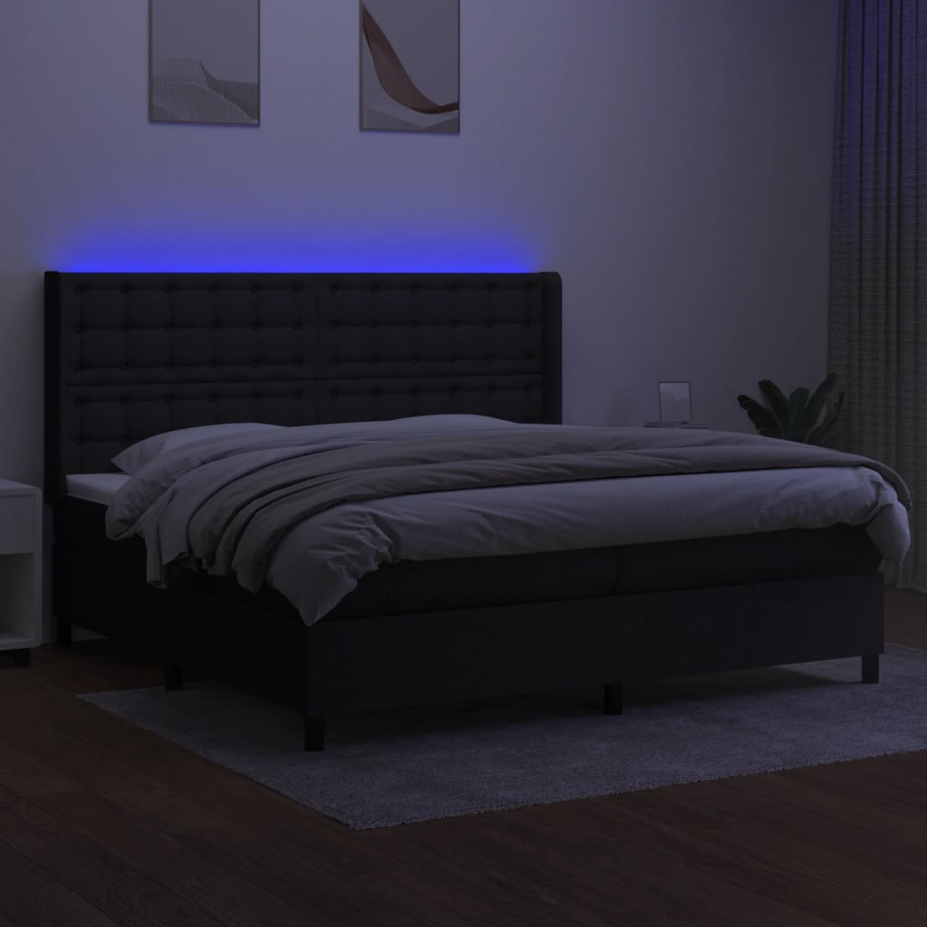 Boxspring Met Matras En Led Stof Zwart 200 x 200 cm Knopen