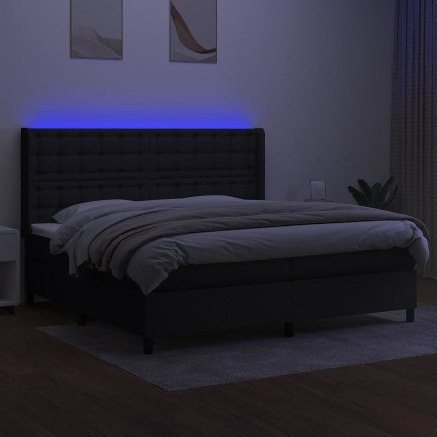 Boxspring Met Matras En Led Stof Zwart 200 x 200 cm Knopen