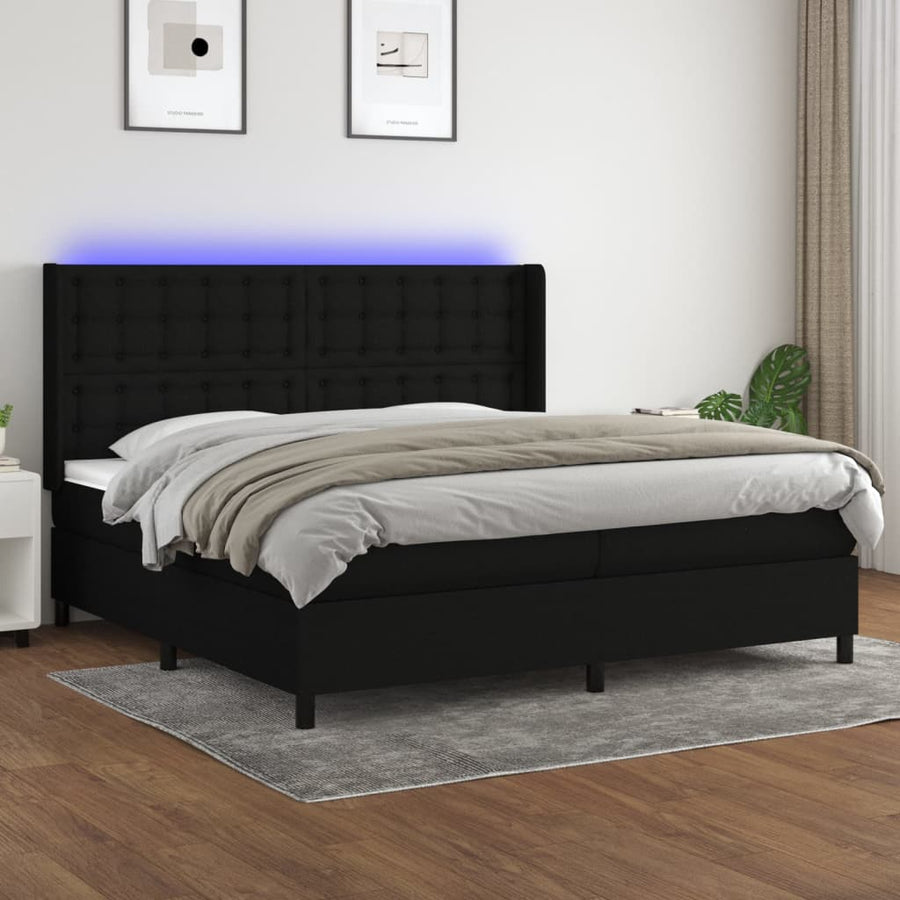 Boxspring Met Matras En Led Stof Zwart 200 x 200 cm Knopen