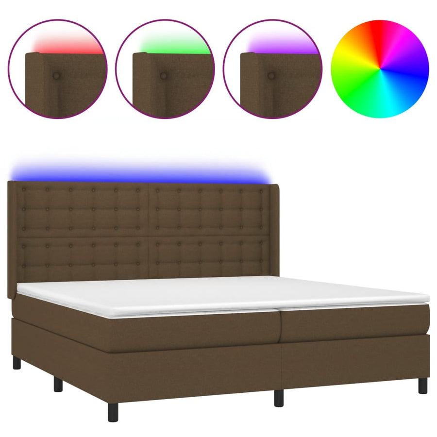 Boxspring Met Matras En Led Stof Donkerbruin 200X200 Cm 200 x 200 cm Knopen