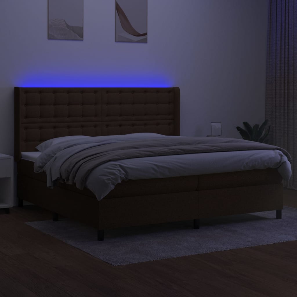 Boxspring Met Matras En Led Stof Donkerbruin 200X200 Cm 200 x 200 cm Knopen