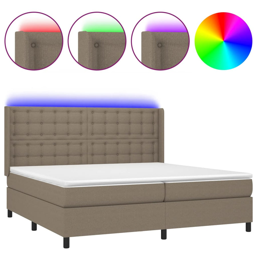 Boxspring Met Matras En Led Stof Taupe 200X200 Cm Taupe 200 x 200 cm Knopen