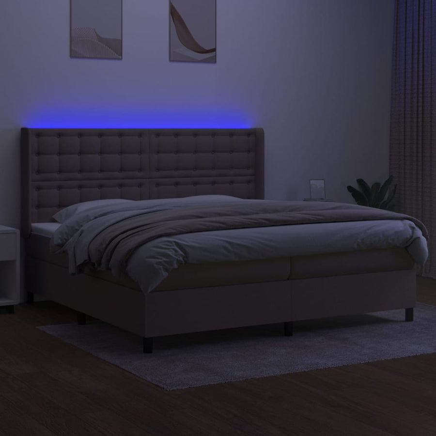 Boxspring Met Matras En Led Stof Taupe 200X200 Cm Taupe 200 x 200 cm Knopen
