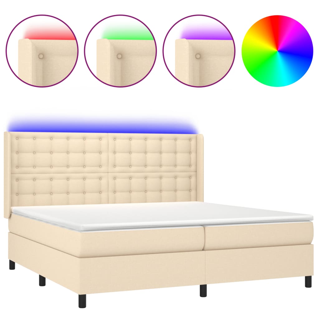 Boxspring Met Matras En Led Stof Kleurig Crème 200 x 200 cm Knopen