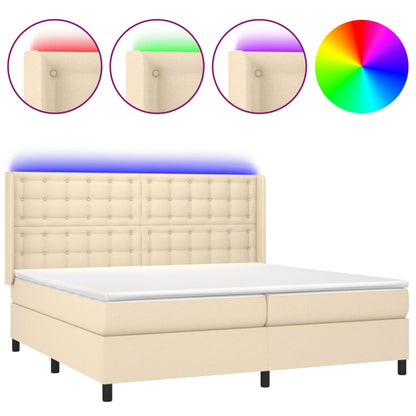 Boxspring Met Matras En Led Stof Kleurig Crème 200 x 200 cm Knopen