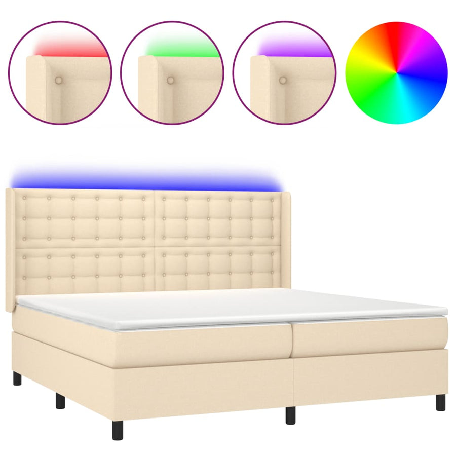 Boxspring Met Matras En Led Stof Kleurig Crème 200 x 200 cm Knopen